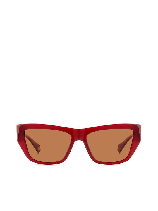 Polaroid Women's Sunglasses with Red Plastic Frame and Brown Polarized Lens PLD6210/S/X C9A/HE