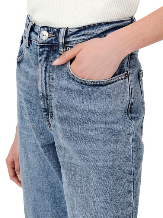 High Waist Women's Jean Trousers in Relaxed Fit Medium Blue Denim