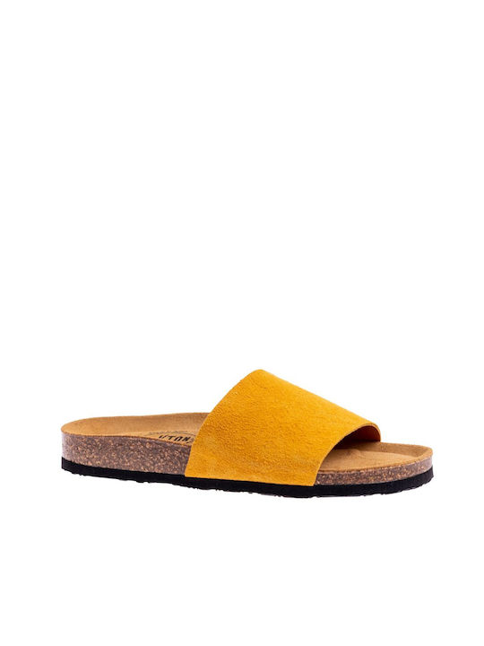 Plakton Leder Damen Flache Sandalen in Gelb Farbe
