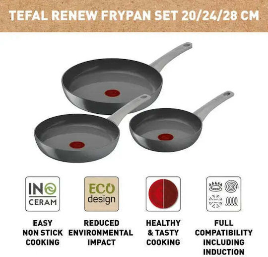Tefal Renew On Töpfe & Pfannen Sets aus Aluminium Grau mit Antihaftbeschichtung 3-teilig