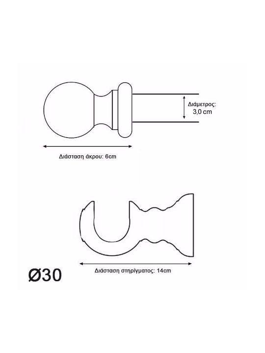 Ramino Hölzernes Vorhangstange Einfach Φ30mm 180cm Black