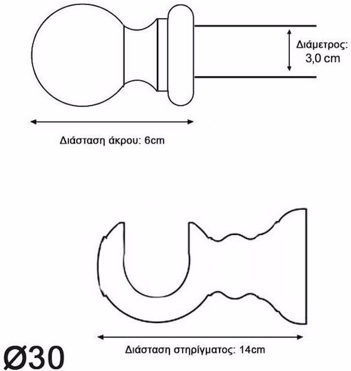 Ramino Ξύλινο Κουρτινόξυλο Μονό Φ30mm 140εκ. Κερασί