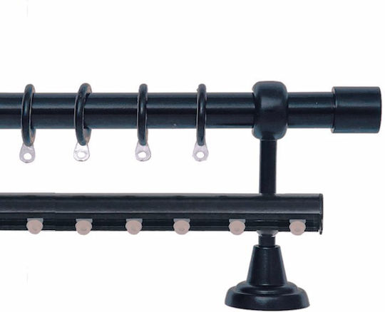 Import Hellas Metallic Curtain Pole Single End Cap Diameter 25mm Length 140cm Black