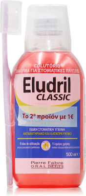 Elgydium Eludril Classic Promo Pack & Clinic Zahnbürste 15/100 Blau 1St Mundspülung 500ml