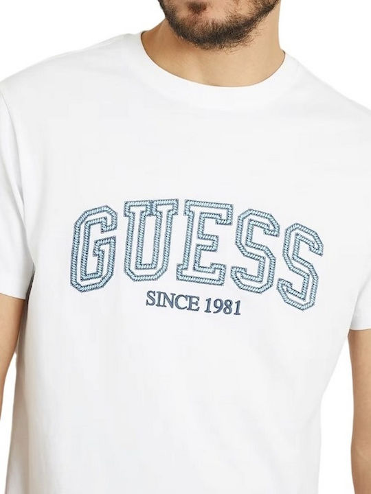 Guess College Herren T-Shirt Kurzarm Weiß