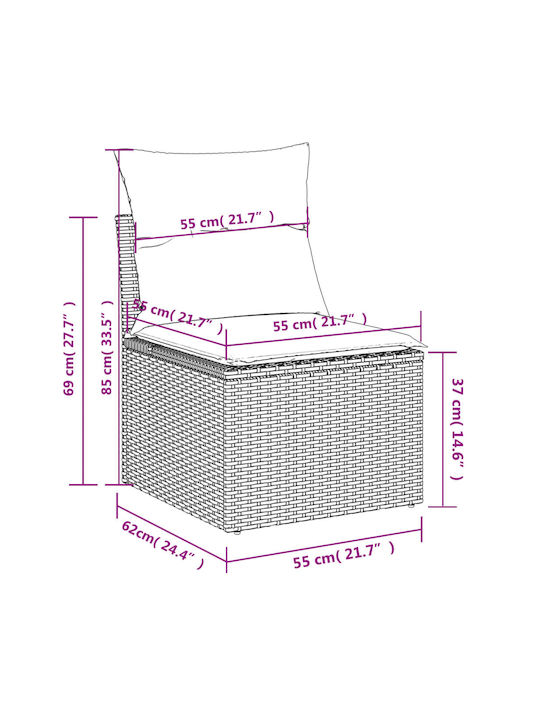 Corner Outdoor Sofa Rattan with Cushions 55x55x69cm