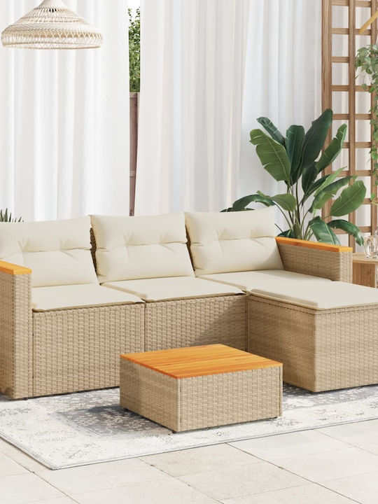 Set Outdoor Living Room with Cushions Beige 3pcs