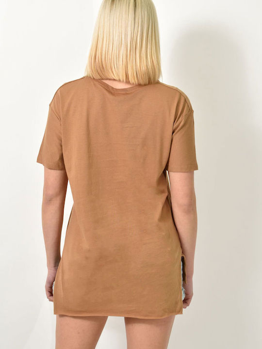 First Woman Damen Oversized T-shirt Coffee