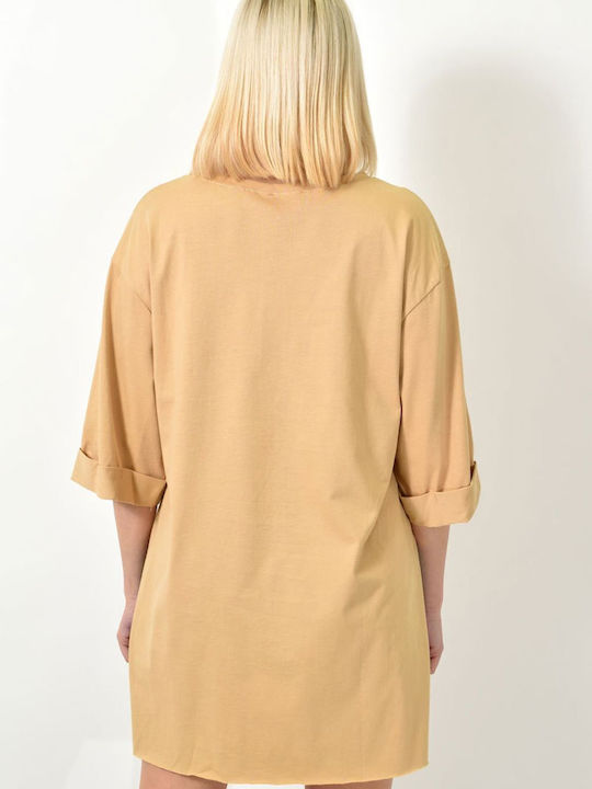 Potre Damen Bluse Kurzärmelig Beige