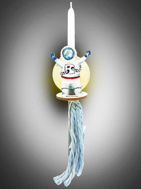 Easter Candle Round Handmade Illuminated White