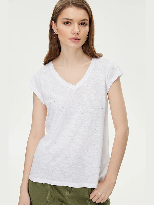 BSB Women's T-shirt with V Neckline White