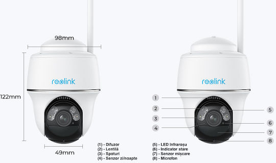 Reolink De Supraveghere Argus Pt IP Cameră de Supraveghere Wi-Fi 4K Rezistentă la apă Pe baterii