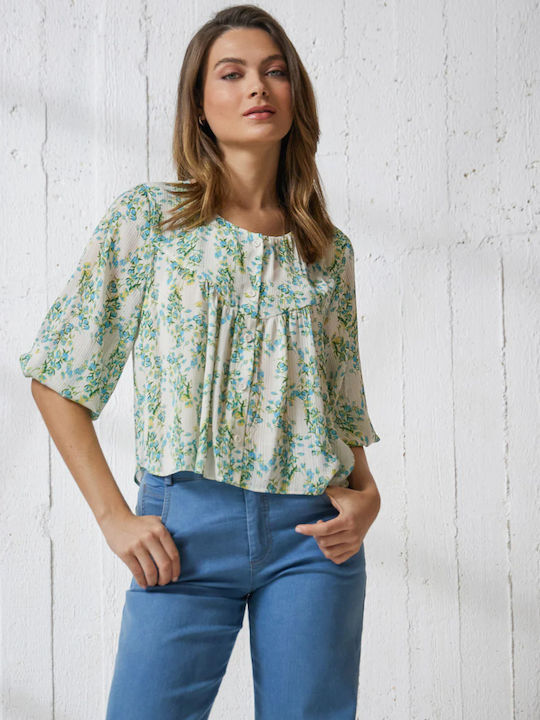Enzzo Women's Blouse with 3/4 Sleeve Floral Ciell
