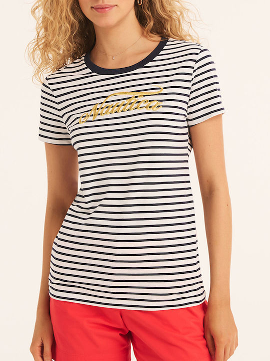 Nautica Damen T-shirt Gestreift Weiß