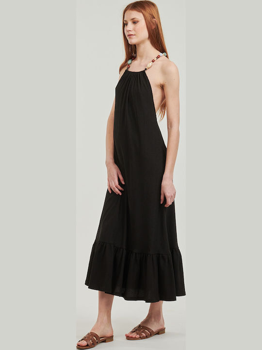 Dress Καλοκαιρινό Midi Φόρεμα με Βολάν Μαύρο