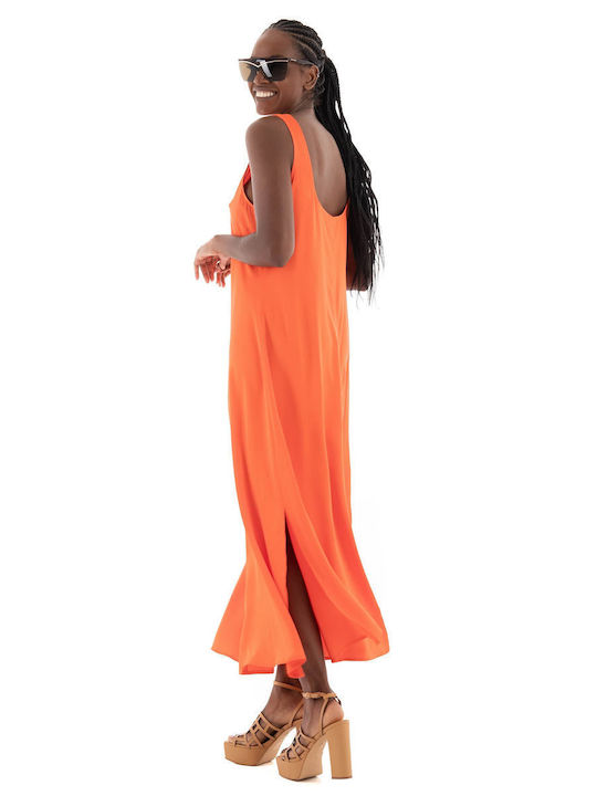 Marc O'Polo Βραδινό Φόρεμα Σατέν με Σκίσιμο Orange