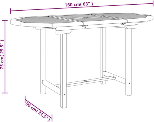 Masă Exterior Din Teak Extensibilă Maro 110(+50)x80x75cm
