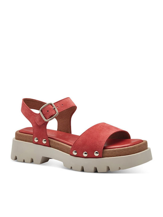 Tamaris Leather Red Women's Flat Sandals Tamaris Leather Red Women's Flat Sandals