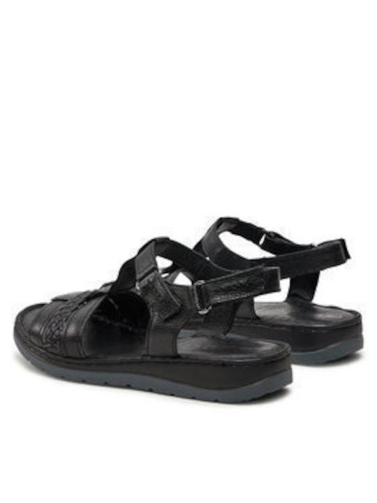 Caprice Leather Women's Flat Sandals in Black Color