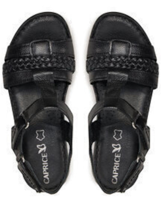 Leather Women's Flat Sandals in Black Color