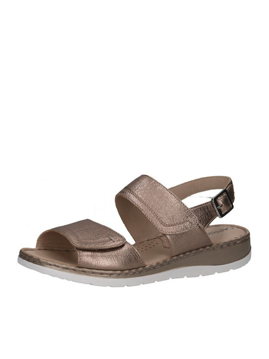 Leather Women's Flat Sandals Anatomic in Tabac Brown Color