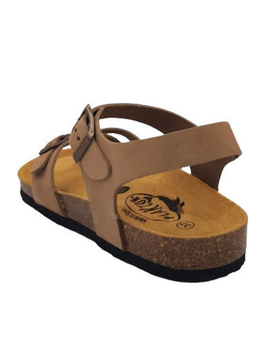 Leather Women's Flat Sandals Anatomic in Beige Color
