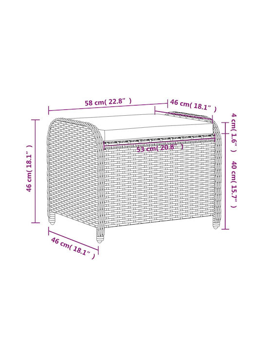 Băncuță De Grădină Cub Pentru Exterior Rattan Cu Pernă Gri 58x46x46cm