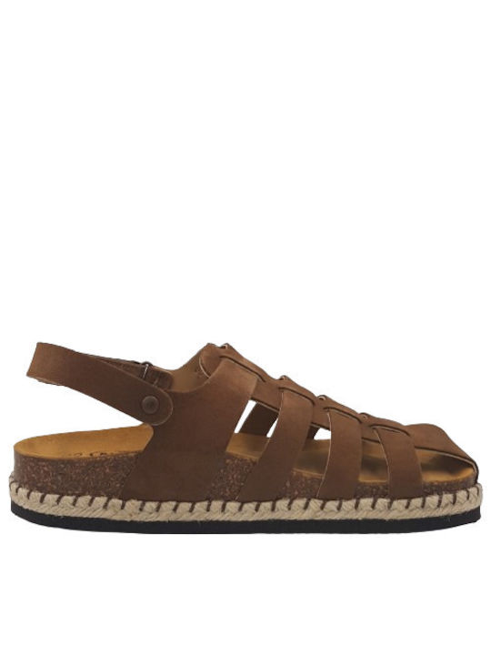 Plakton Leather Women's Flat Sandals Anatomic in Brown Color