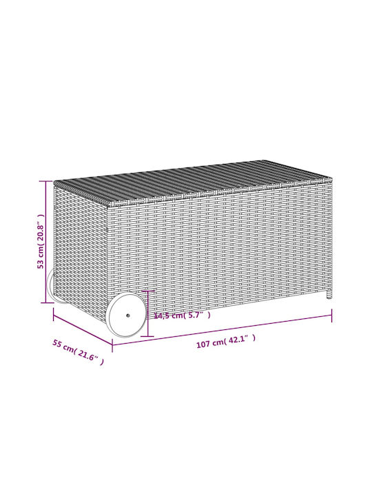 vidaXL Μπαούλο Αποθήκευσης Εξωτερικού Χώρου Rattan 190lt Μαύρο Μ107xΠ55xΥ50εκ.