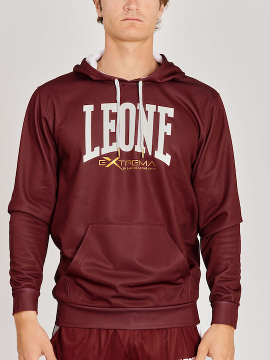 Leone 1947 Men's Sweatshirt Jacket with Hood and Pockets Burgundy