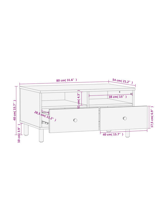 Rectangular Central Coffee Table Made of Solid Black Wood W80xD54xH40cm