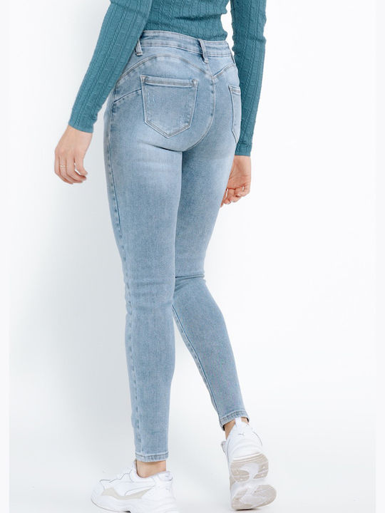 Γυναικείο Jean Παντελόνι Mid Rise Push Up σε Skinny Εφαρμογή Ξεβαμένο Μπλέ