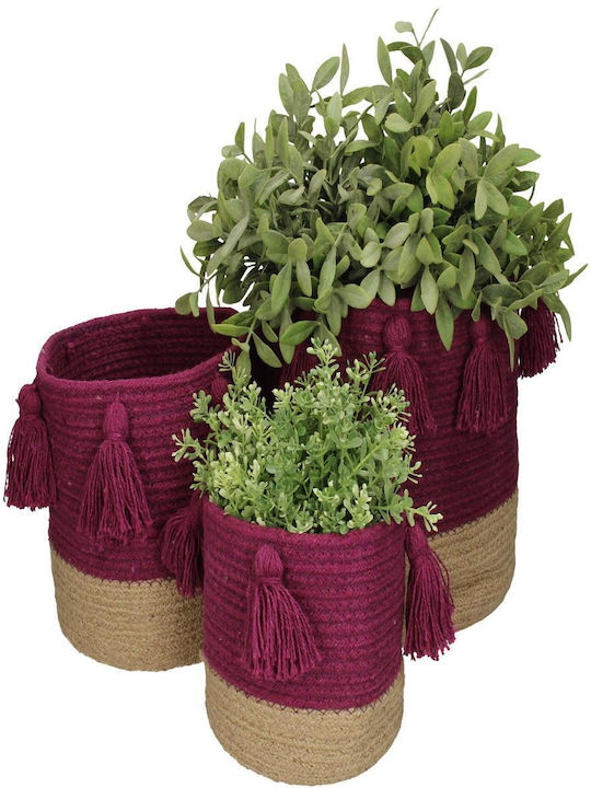 ArteLibre Set of Decorative Baskets Straw with Handles Purple 25x25x25cm 3pcs