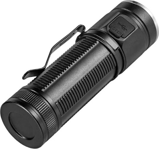 Rechargeable Flashlight LED IPX8 with Maximum Brightness 5000lm Black