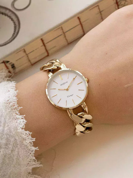 Oozoo Vintage Γυναικείο Ρολόι 32mm Μπαταρίας με Χρυσό Μεταλλικό Μπρασελέ