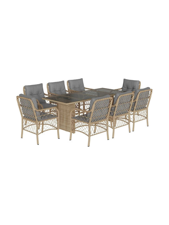 Set Sala De Mese Pentru Exterior 9 Piese Bej Cu Perne