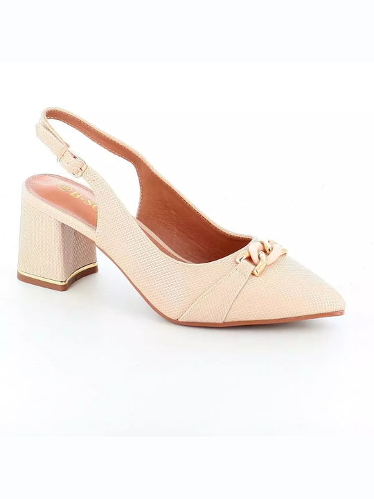 B-Soft Anatomic Pointed Toe Beige Medium Heels with Strap