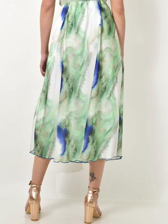 First Woman Satin Midi Skirt in Green color