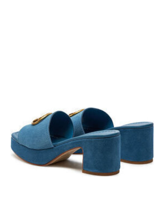 Suede Mule cu Gros cu gleznă înaltă Toc în Culoare Albastru