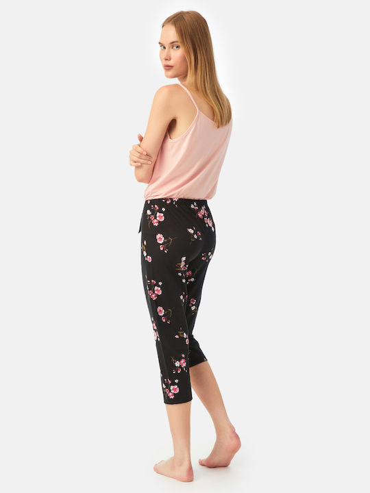 Minerva Vară Pantaloni pijama femei Black-pink