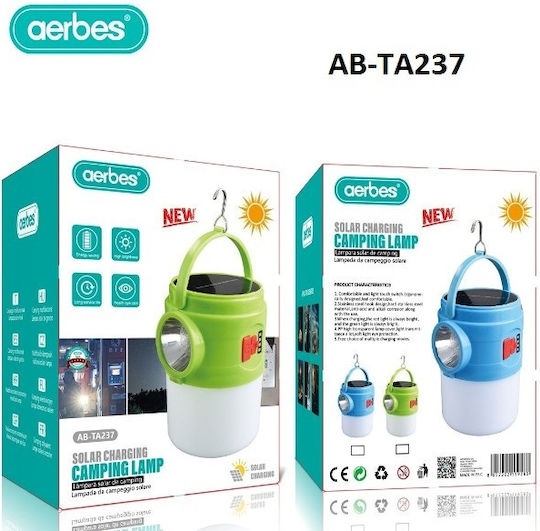 Aerbes Led Solar Lantern for Camping with Flashlight 300lm Green