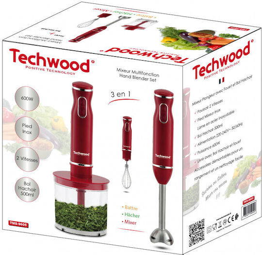 Techwood Ραβδομπλέντερ με Ανοξείδωτη Ράβδο 600W Κόκκινο