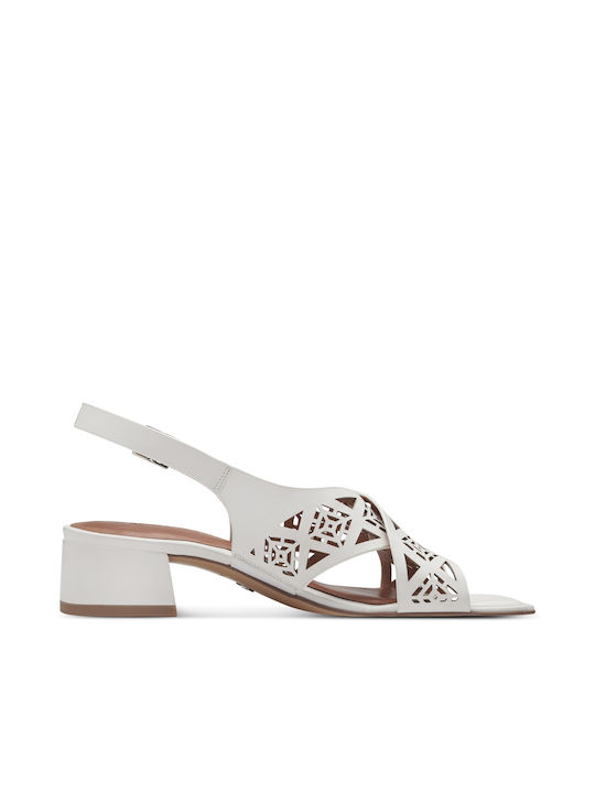 Tamaris Leather Women's Sandals White with Chunky Low Heel