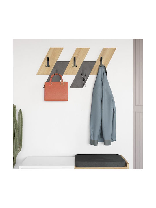 Megapap Antique Wall Hanger Livy Wooden 6 Hooks Gray 75.2x1.8cm