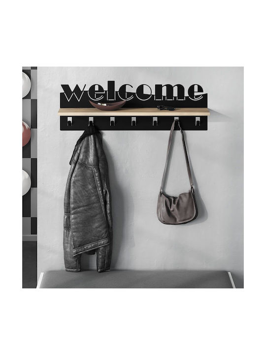 Megapap Κρεμάστρα Τοίχου Welcome Ξύλινη 6 Θέσεων Μαύρη 86x29x15.2cm