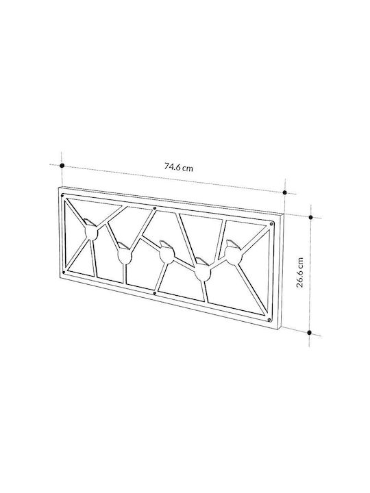 Megapap Wall Hanger Trace Wooden 5 Hooks White 74.6x26.6x1.8cm