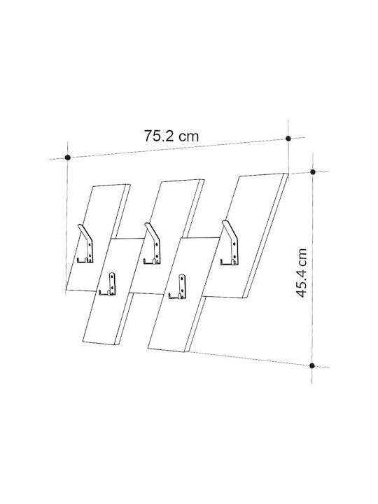 Megapap Antique Wall Hanger Livy Wooden 6 Hooks Gray 75.2x1.8cm