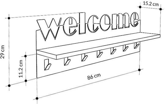Megapap Wall Hanger Welcome Wooden 6-Hook Black 86x29x15.2cm