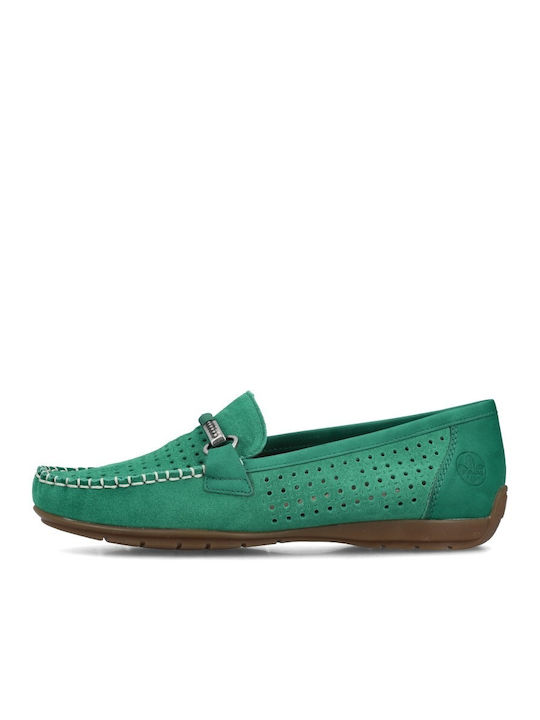 Leather Women's Moccasins in Green Color
