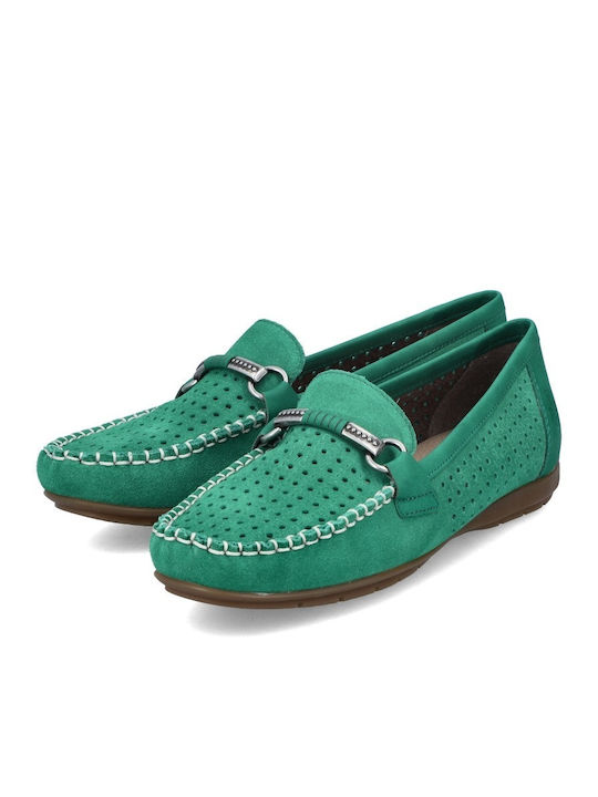 Leather Women's Moccasins in Green Color